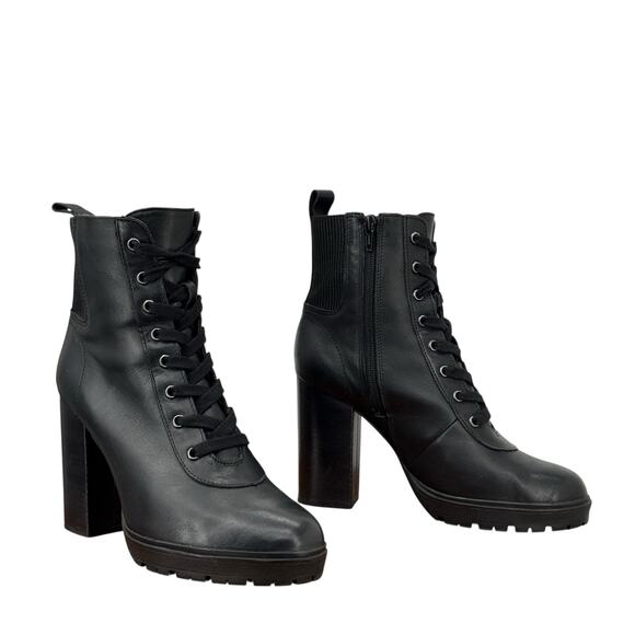 Steve Madden Revolve Latch Combat Boot Leather Women's 9 Black Lace Up Platform - Picture 6 of 10